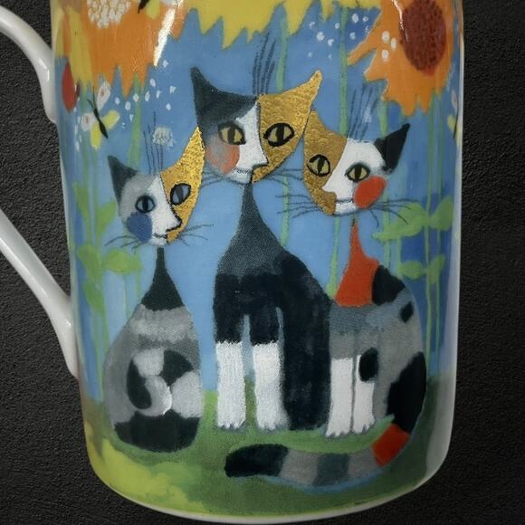 Rosina Wachtmeister Goebel Cat Mug – Colorful Porcelain Art Cup–Sunflower Design - Picture 5 of 5